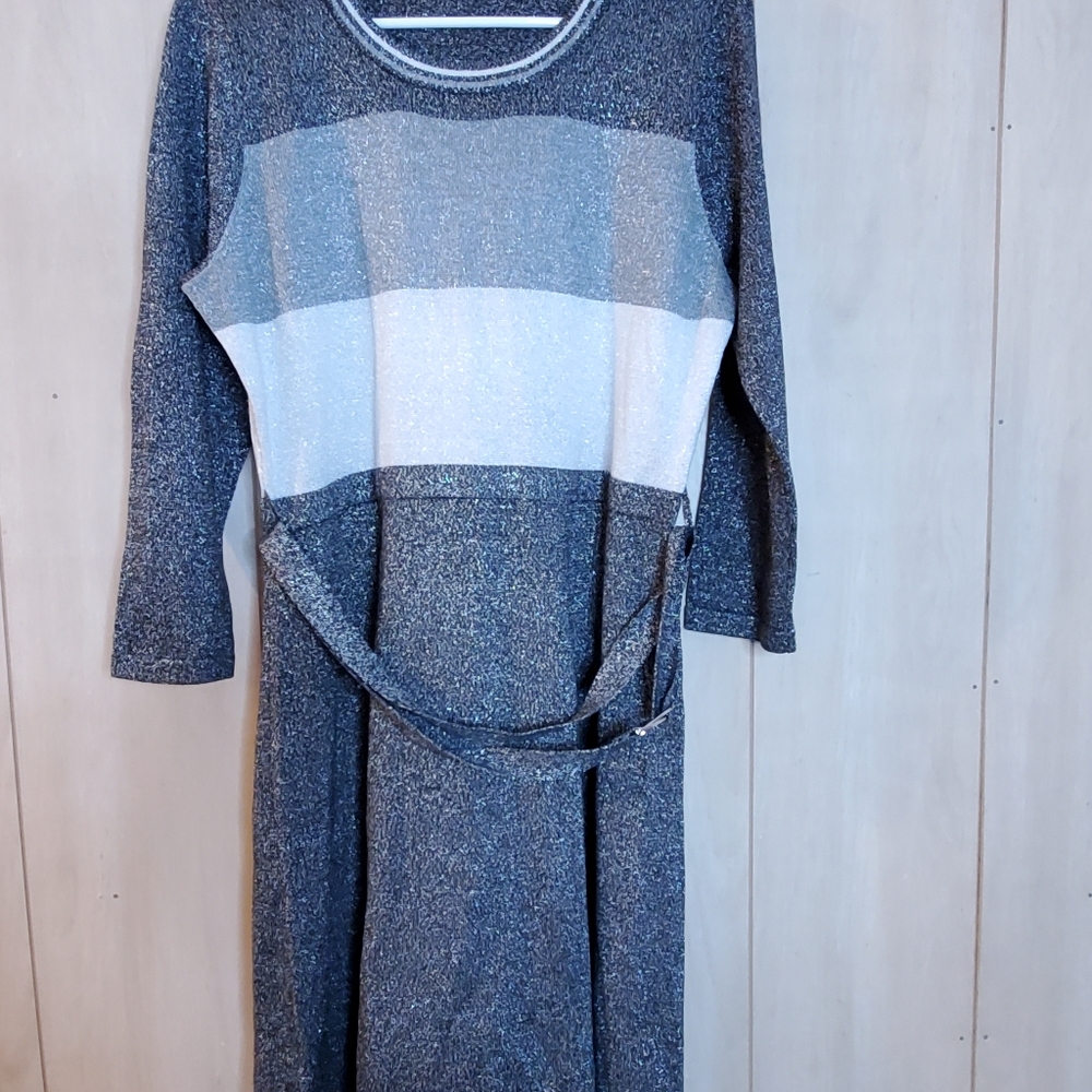 Calvin Klein Multi Color Grey Sparkly Jersey Dress with Belt
